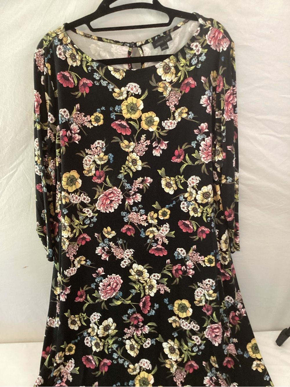 J Jill Black Floral Women’s Dress with key hole back closure, L